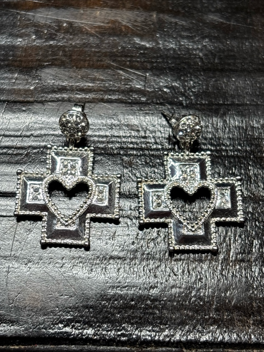 Silver Heart Cross Drop Earrings - Women Jewelry